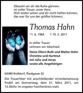 Traueranzeige von Thomas Hahn von Echo-Zeitungen (Gesamtausgabe)