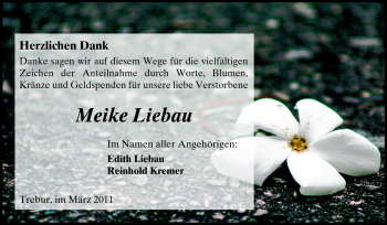 Traueranzeige von Meike Liebau von Rüsselsheimer Echo, Groß-Gerauer-Echo, Ried Echo