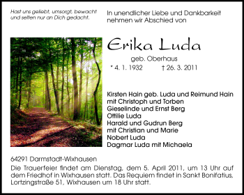 Traueranzeige von Erika Luda von Echo-Zeitungen (Gesamtausgabe)