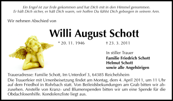 Traueranzeige von Willi August Schott von Odenwälder Echo