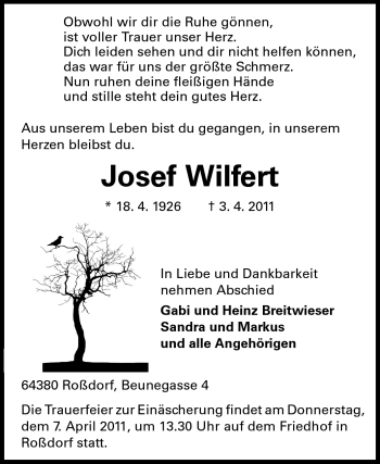 Traueranzeige von Josef Wilfert von Echo-Zeitungen (Gesamtausgabe)