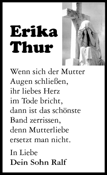 Traueranzeige von Erika Thur von Rüsselsheimer Echo, Groß-Gerauer-Echo, Ried Echo