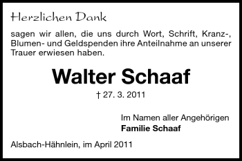 Traueranzeige von Walter Schaaf von Echo-Zeitungen (Gesamtausgabe)