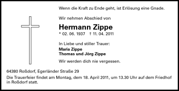 Traueranzeige von Hermann Zippe von Echo-Zeitungen (Gesamtausgabe)