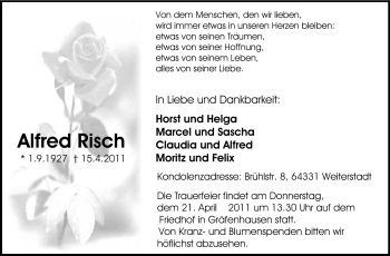 Traueranzeige von Alfred Risch von Echo-Zeitungen (Gesamtausgabe)