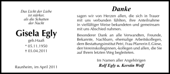 Traueranzeige von Gisela Egly von Rüsselsheimer Echo, Groß-Gerauer-Echo, Ried Echo