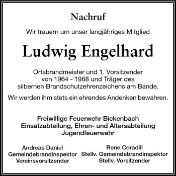 Traueranzeige von Ludwig Engelhard von Echo-Zeitungen (Gesamtausgabe)
