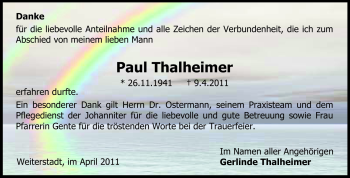 Traueranzeige von Paul Thalheimer von Echo-Zeitungen (Gesamtausgabe)