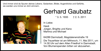 Traueranzeige von Gerhard Gaubatz von Echo-Zeitungen (Gesamtausgabe)