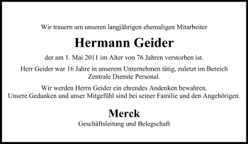 Traueranzeige von Hermann Geider von Echo-Zeitungen (Gesamtausgabe)
