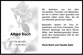 Traueranzeige von Alfred Risch von Echo-Zeitungen (Gesamtausgabe)