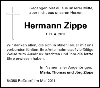 Traueranzeige von Hermann Zippe von Echo-Zeitungen (Gesamtausgabe)