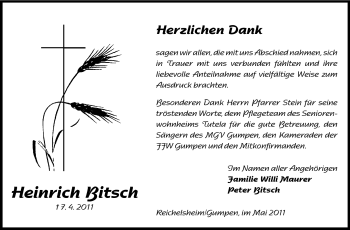 Traueranzeige von Heinrich Bitsch von Odenwälder Echo