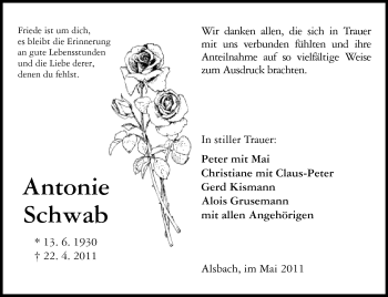 Traueranzeige von Antonie Schwab von Echo-Zeitungen (Gesamtausgabe)