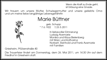 Traueranzeige von Marie Büttner von Echo-Zeitungen (Gesamtausgabe)