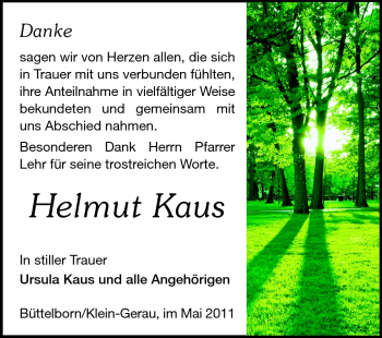 Traueranzeige von Helmut Kaus von Rüsselsheimer Echo, Groß-Gerauer-Echo, Ried Echo