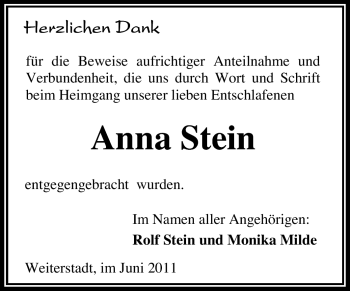 Traueranzeige von Anna Stein von Echo-Zeitungen (Gesamtausgabe)