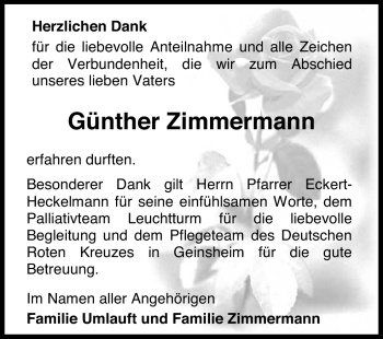 Traueranzeige von Günther Zimmermann von Rüsselsheimer Echo, Groß-Gerauer-Echo, Ried Echo