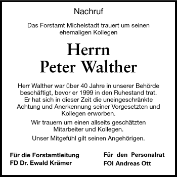 Traueranzeige von Peter Walther von Odenwälder Echo