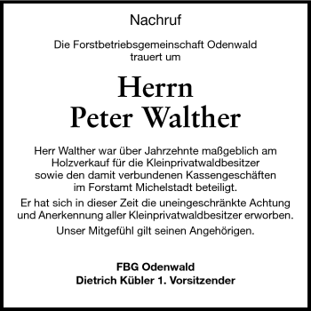 Traueranzeige von Peter Walther von Odenwälder Echo