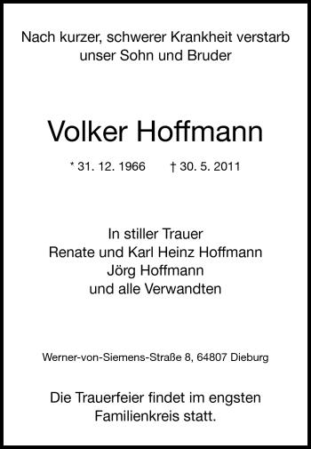 Traueranzeige von Volker Hoffmann von Echo-Zeitungen (Gesamtausgabe)