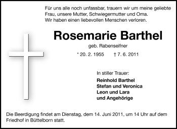 Traueranzeige von Rosemarie Barthel von Rüsselsheimer Echo, Groß-Gerauer-Echo, Ried Echo
