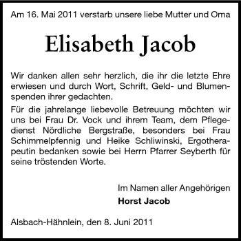 Traueranzeige von Elisabeth Jakob von Echo-Zeitungen (Gesamtausgabe)