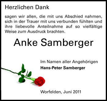 Traueranzeige von Anke Samberger von Echo-Zeitungen (Gesamtausgabe)