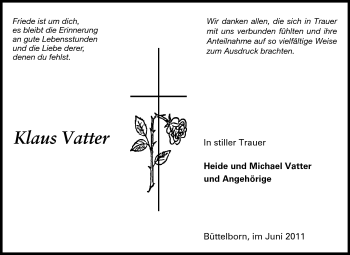 Traueranzeige von Klaus Vatter von Rüsselsheimer Echo, Groß-Gerauer-Echo, Ried Echo