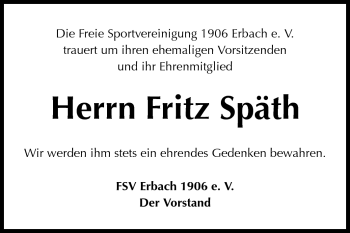 Traueranzeige von Fritz Späth von Odenwälder Echo