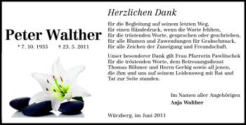 Traueranzeige von Peter Walther von Odenwälder Echo
