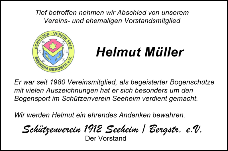  Traueranzeige für Helmut Müller vom 21.06.2011 aus Echo-Zeitungen (Gesamtausgabe)