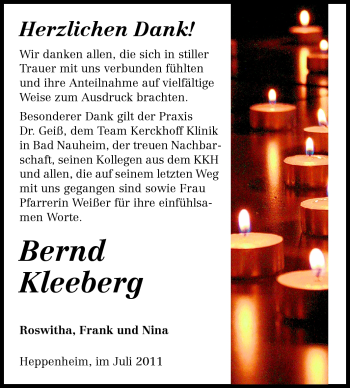 Traueranzeige von Bernd Kleeberg von Starkenburger Echo