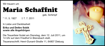Traueranzeige von Maria Schaffnit von Echo-Zeitungen (Gesamtausgabe)