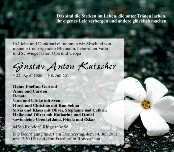 Traueranzeige von Gustav Anton Kutscher von Echo-Zeitungen (Gesamtausgabe)