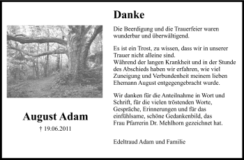 Traueranzeige von August Adam von Rüsselsheimer Echo, Groß-Gerauer-Echo, Ried Echo