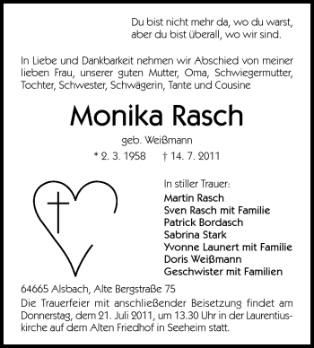Traueranzeige von Monika Rasch von Echo-Zeitungen (Gesamtausgabe)