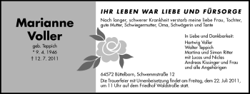 Traueranzeige von Marianne Voller von Rüsselsheimer Echo, Groß-Gerauer-Echo, Ried Echo