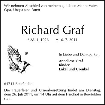 Traueranzeige von Richard Graf von Odenwälder Echo