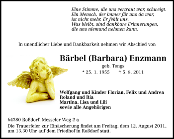 Traueranzeige von Barbara Enzmann von Echo-Zeitungen (Gesamtausgabe)