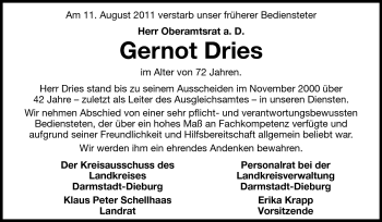 Traueranzeige von Gernot Dries von Echo-Zeitungen (Gesamtausgabe)