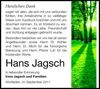 Traueranzeige von Hans Jagsch von Echo-Zeitungen (Gesamtausgabe)