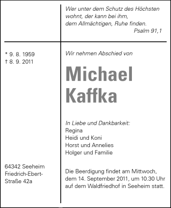 Traueranzeige von Michael Kaffka von Echo-Zeitungen (Gesamtausgabe)