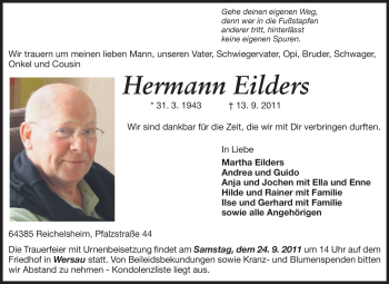 Traueranzeige von Hermann Eilders von Odenwälder Echo