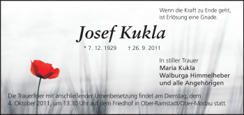 Traueranzeige von Josef Kukla von Echo-Zeitungen (Gesamtausgabe)