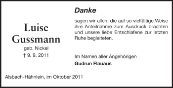 Traueranzeige von Luise Gussmann von Echo-Zeitungen (Gesamtausgabe)