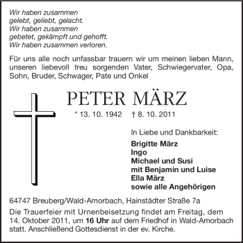 Traueranzeige von Peter März von Odenwälder Echo