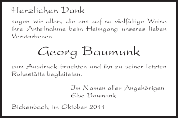 Traueranzeige von Georg Baumunk von Echo-Zeitungen (Gesamtausgabe)