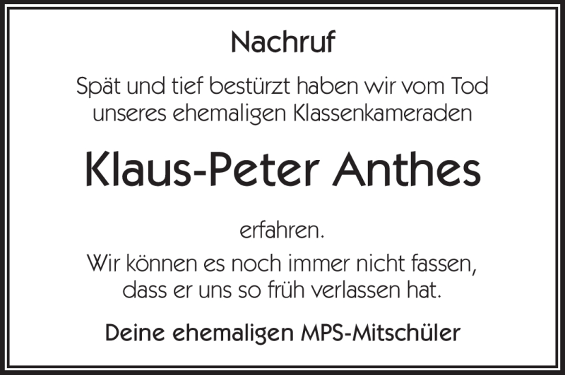  Traueranzeige für Klaus-Peter Anthes vom 22.10.2011 aus Rüsselsheimer Echo, Groß-Gerauer-Echo, Ried Echo