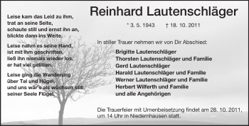 Traueranzeige von Reinhard Lauetnschläger von Echo-Zeitungen (Gesamtausgabe)